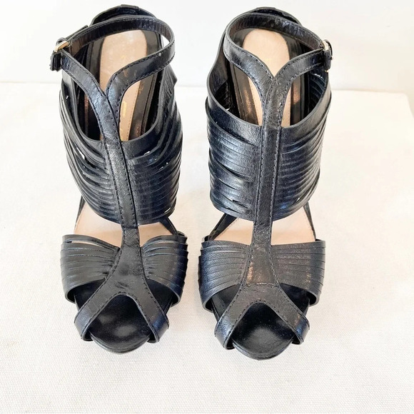 L.A.M.B. Gwen Stefani Stiletto Black Strappy Caged Heels Size 7.5 - Picture 8 of 13